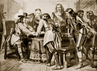 General Monck declares for a free Parliament, 1660, illustration from 